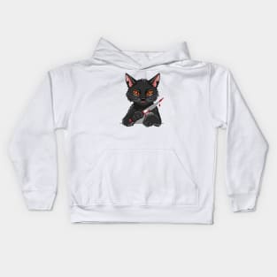 Bloody Knife in the Paw of a Black Cat Kids Hoodie